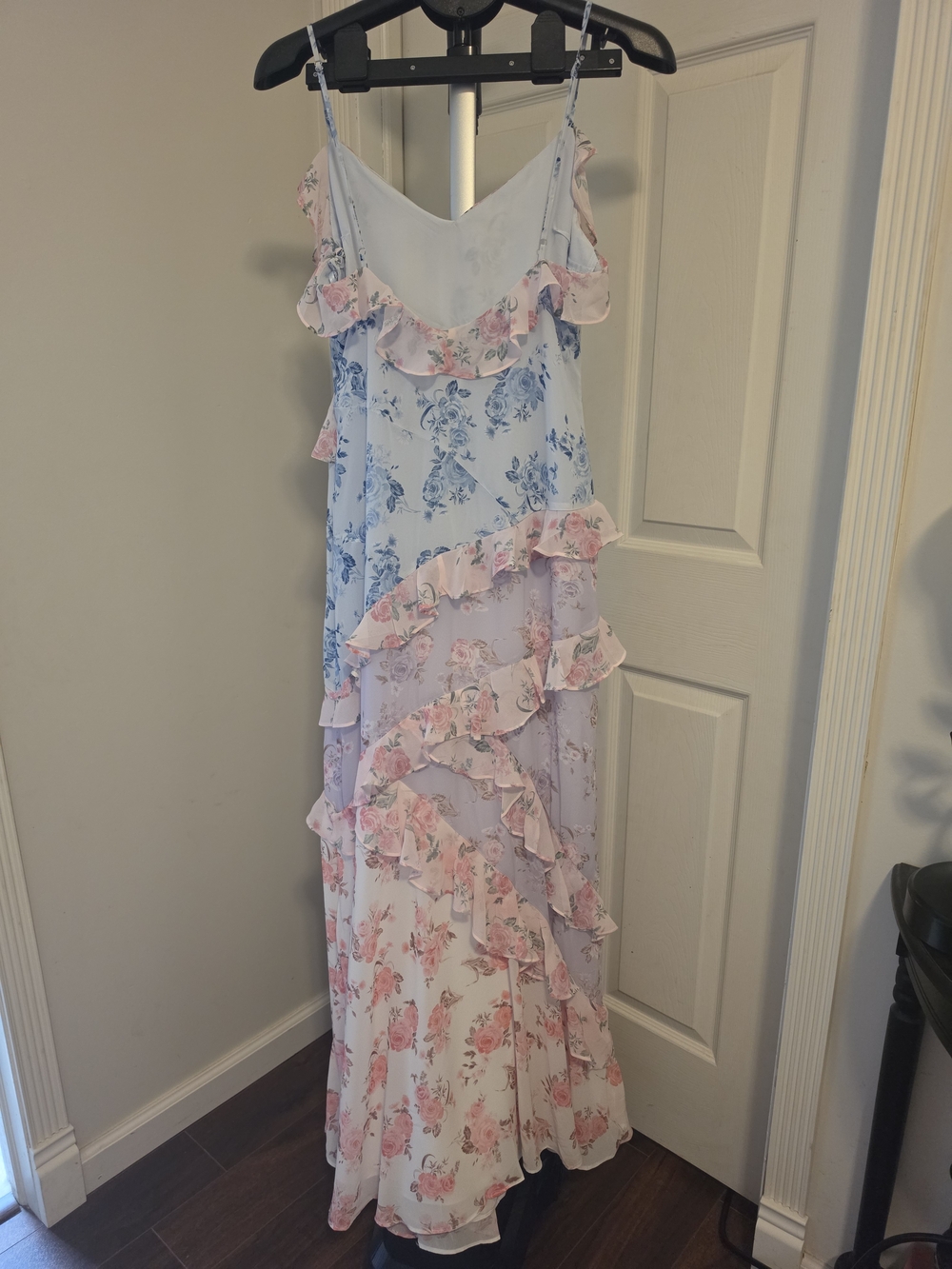 Altar'd State Mirelda Pink & Blue Floral Ruffle Tiered Maxi Dress - Picture 7 of 8